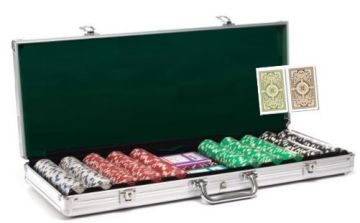 Kem Poker Chip Set: 500 11.5 Gram Dice Chips, Green / Brown Kem Casino Decks in Aluminum Case